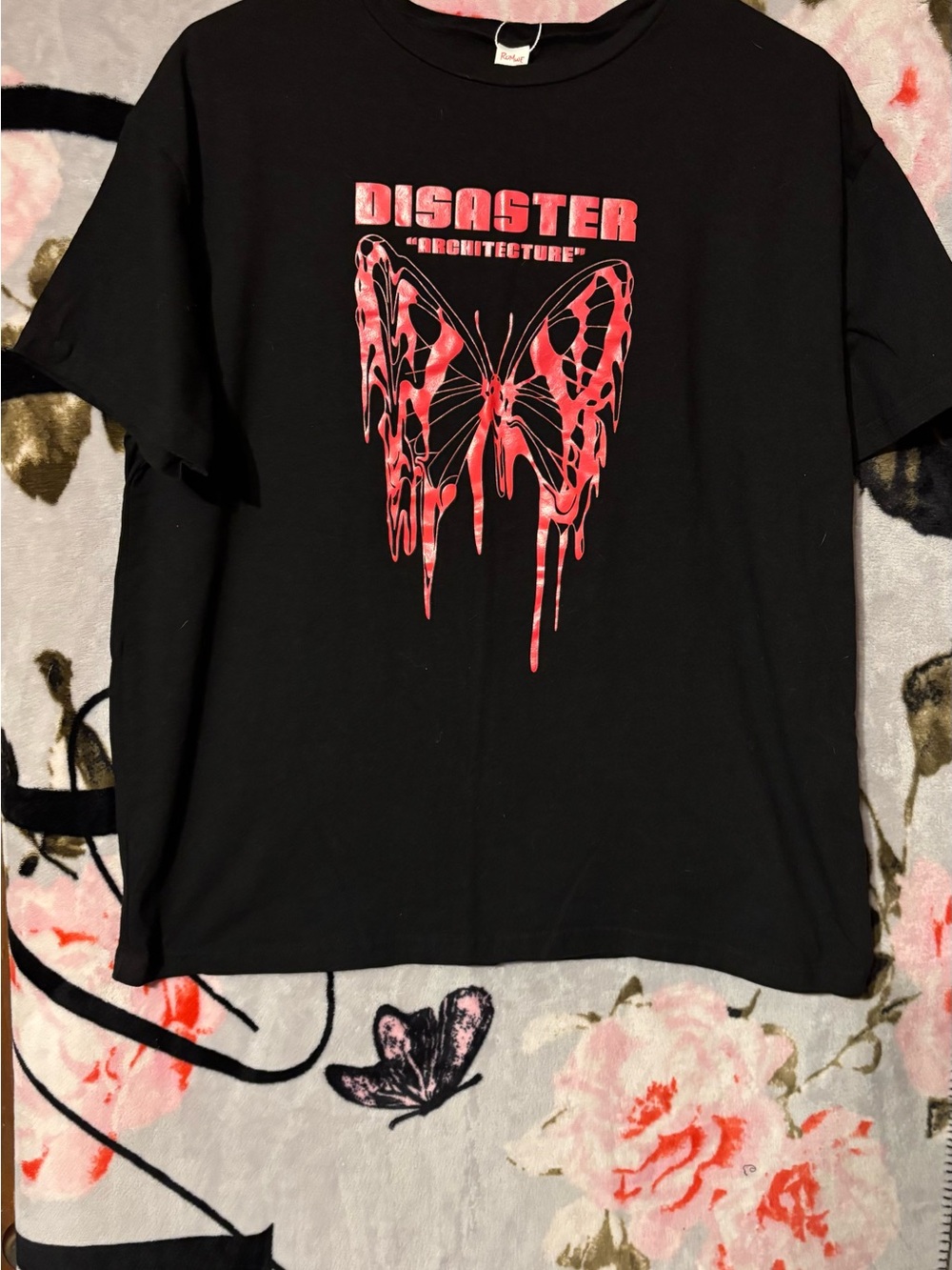 ROMWE Black Tee with Red Dripping Butterfly Graphic - Kids